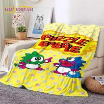 Retro Game Cartoon Bubble Bobble Puzzle Throw Blanket Soft Flannel for Bed Sofa Outdoors Leisure Picnic Home Textile Size: 75*100cm, Weight: 230 GSM