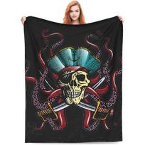 Pirate Skull Octopus Tentacle-Blanket Cozy Flannel Fuzzy Blanket Plush Throw Blankets for Women Men Gifts Travel Blanket Size: 75*100cm, Weight: 230 GSM