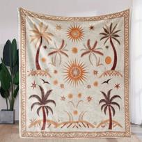 1pc Sdoo Vintage Tropical Palm Tree & Sun Print Flannel Blanket - Soft Warm All-Season Throw for Sofa Bed Car Camping Office, Co Size: 75*100cm, Weight: 230 GSM