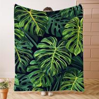 Palm Leaves Printing Soft Warm Blanket Holiday Gifts for Kids Adults Throw Blanket for Naps Camping Travel Office Home Decor Size: 75*100cm, Weight: 230 GSM