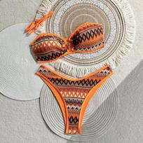 Two-pieces Bikini Set High Leg Cut Padded Bather Bathing Suit Swim Printed Bikini Female Swimsuit Women Swimwear S oranžinė