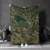 1 flanelinis pledas miško tema - pastorintas, minkštas pliušinis lovos užtiesalas visų sezonų, su žaliais lapais ir gyvūnų raštais 75x90cm