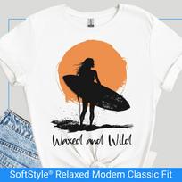 Funny Surfing Girl Shirt, Waxed and Wild T Shirt, Wild Woman Tee for Women, Adult Humor Surfer Gift, Female Surf Aesthetic Tshirt 4XL