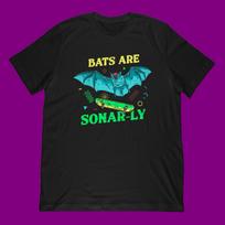 Bats Are Sonar-Ly T-Shirt | Bat Skateboarding Pun Meme 90s Style Gift M