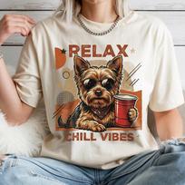 Yorkie Dog Shirt, Relax Chill Vibes T shirt, Retro Summer Comfort Colors Tee, Gift for Dog Mom, Cute Puppy Sunglasses Shirts 2XL