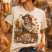Oktoberfest Skeleton Shirt, Prost Beer Festival Tee, Funny German Drinking Shirt, Fall Skull Dirndl, Gothic Autumn Gift, Comfort Colors 1717 L