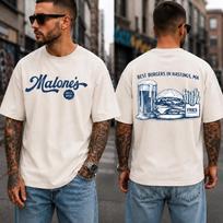 Malone's Burgers Hastings MA T-Shirt, Vintage Diner Graphic Tee M