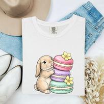 Bunny Macarons Shirt Desserts Animal Gift Women Cute Tee Macaron T-Shirt Pastry Fan Macaroon Tshirt Creature Graphic Hand Drawn Flowers 3XL