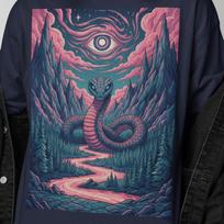 Giant Serpent Surreal T-Shirt | Trippy Serpent Graphic Shirt | Cosmic Serpent Horror Tee | Gift for Art Lovers 3XL