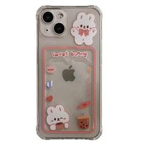 Cute Rabbit Bear Print skaidrus TPU silikono kortelės lizdo dėklas, skirtas iPhone 13 11 12 Pro Max XS Max XR X XS 8 7 Plus SE minkštas skaidrus kortelių laikiklio dangtelis iPhone 7 Plus/8 Plus