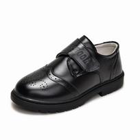 Boys Black Leather School Shoes, Velcro Closure, Comfortable Performance Shoes for School 26 juoda