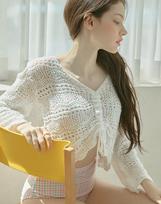 Bikini Bender Rubin String V-Neck Cover-Up Knit Top White (One Color)/One Size