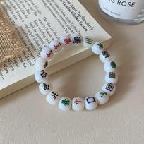 Lucky Chinese Mahjong Bracelet Elastic Acrylic Bead Hand Ring Personality   Women Mahjong Bracelet