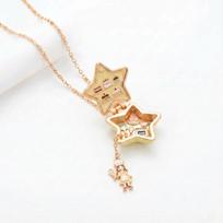 Star Locket Necklace Adjustable Open Ring Set Enamel Finish Hidden Mini Doll Sweet Jewelry for Girls Outdoor Picnic Wear A2