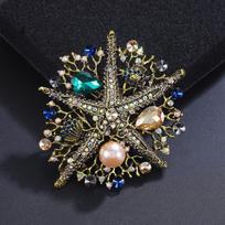 Weiman Children's Starfish Brooches Gold-Plated Zinc Alloy Pins with Rhinestone Insects and Pearls for Gifts and Parties auksas