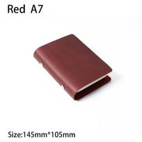 AIGUONIU Genuine Leather Handmade A7 Size Ring Planner Vintage Unisex Hardcover Loose-Leaf Bound 100 Sheets Notebook Notepad (Red,145mm*105mm*25mm&A7) raudona