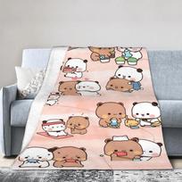 Bubu Dudu Cute Cartoon Bear Character Warm Soft Blanket Kawaii Panda Plush Throw Blanket Bedroom Flannel Bedspread Sofa Cover Size: 75*100cm, Weight: 230 GSM