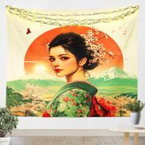 Geisha TapestriesJapanese Kimono MtFuji Tapestry For BedroomRomantic Pink Cherry Blossom Wall Tapestry For Girls WomenRed 100X70CM