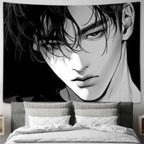 Black and White Anime Style Male Figure Wall Hanging  Unique Personality Wall Decorative Tapestry 100X70CM