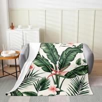 Monstera Deliciosa Palms Throw Blanket Tropical Plants Home Soft Cozy Blanket Lightweight Microplush Decor Blankets All Season Size: 75*100cm, Weight: 230 GSM