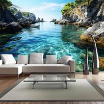 Ocean Mountains Blue Sky Scenery Tapestry Polyester Wall Carpet for Living Room Bedroom Party Decoration Wall Art 100X70CM