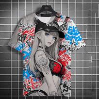 Fashion Men's T-shirt Cartoon Sexy samurai Girl graphic T shirts Summer Casual harajuku streetwear 3D Printed Hip Hop Unisex Top S