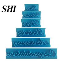 Fondant Embosser 6Pcs/Set Mould Soft Non-stick Plastic Happy Birthday Cake Decoration Mold for Home Best Wishes mėlyna