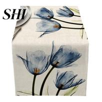 Table Runner Decor Exquisite Pattern Wear Resistant Super Soft Extra Linen Home Long Flower Print Dinning Cover Place Mat Ornament Dining Pad A