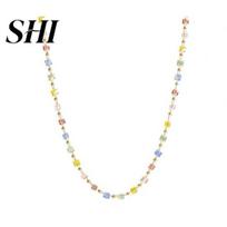 Lightweight Necklace Women Beads Colorful Faux Crystal Electroplated Stainless Beaded Chain Cool Girl Pendant Birthday Gift Neck Jewelry Bright įvairiaspalvis