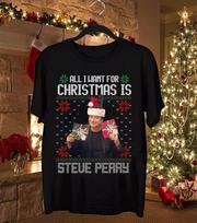 All I Want For Christmas Is Steve Perry Black All Size T-Shirt Unisex T-Shirt S įvairiaspalvis