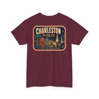 Charleston - Mid Century Luggage Tag T-Shirt | Retro Skyline City Badge Tee 2XL