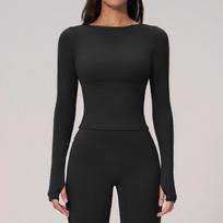 Summer creamy polished yoga clothes long sleeves outdoor sports running fitness long sleeves yoga clothes women S