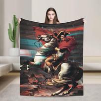 Napoleon Bonaparte Crossing the Alps Blanket Art Flannel Throw Blankets Airplane Decoration Lightweight Bedspread Portable Size: 75*100cm, Weight: 230 GSM
