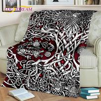 Viking Norse Mythology Fenrir Crow Flannel Throw Blanket for Home Bedroom Bed Sofa Picnic Office Hiking Leisure Nap Gift Size: 75*100cm, Weight: 230 GSM