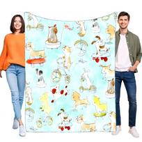 Funny Cartoon Dogs Riding Skateboard Bike Pattern Blanket Soft Cozy Flannel Throw for Kids Adults Pet Lovers Sofa Bed Gift Home Size: 75*100cm, Weight: 230 GSM