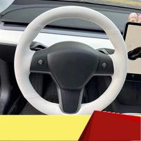 Rankomis siūta automobilio vairo apdangalas Balti automobilio aksesuarai Tesla Model 3 Model X Model Y Model S-M53K balta