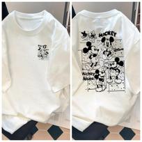 Mickey Mouse Classic Monochrome Cartoon Graphic Print Tshirt Women Men Cotton Streetwear Y2K Style Summer New Tee Oversized Top S