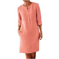 Women's Casual Round Neck Long Sleeve Color Pullover Loose Dress XXXL oranžinė