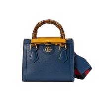 Gucci Diana Bamboo Handle Gold Logo Neon Strap Leather Tote Bag Women tote Blue 702732U3ZDT4862 Printed,Basic Set (Bag+Dust Bag)