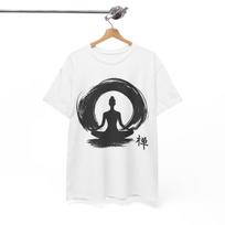 Zen Meditation Buddha Tee - Japanese Enso Brush Circle, Kanji T shirt M