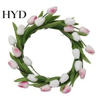 Maintenance-free Flower Wreath Artificial Tulip with Vine Base Lifelike Floral Door Wall Hanging Small Decor for Home Garden Party S