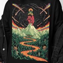 Karasu Tengu Yokai Landscape Shirt | Japanese Tengu Art Tee | Psychedelic Mythical Mountain Spirit Graphic T Shirt | Surreal Folklore Tee 3XL