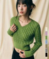 Viva Sers V-Neck Cable Knit - 7Col Black/S