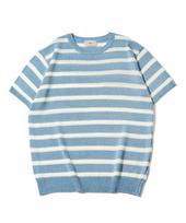 U And Lc Ordinary Stripe Short Sleeve Knit [Sky] L