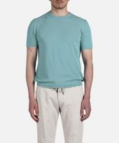 Panicalle Aqua Herringbone Cotton Short Sleeve Knit Black/S