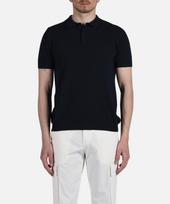 Panicalle Navy Herringbone Cotton Short Sleeve Polo Knit Gray/L