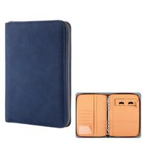 A5 Business Portfolio Notebook Loose-Leaf Ring Binder Zipper Tablet Sleeve PU Cover for Meeting Travel Organizer Spiral Gift (Blue,A5) mėlyna