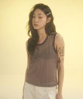 Love Crazy Wild Man Mesh Tank Top Beige Stripe Beige Striped/Free