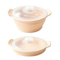 Foldable Collapsible Steaming Pot Heat-resistant Microwave Steamer Bowl Silicone Steamer  Camping smėlis