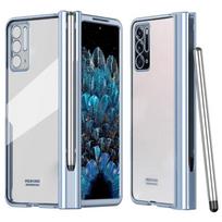 For Oppo Find N Pen Slot Hinge Hard PC Electroplating Folding Phone Case with Tempered Glass Screen Film and Stylus Pen for Oppo Find N&Opp Bag mėlyna